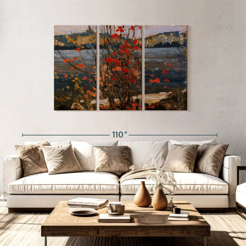 Lac Harnek et arbre rouge, H 48 po x l 74 po