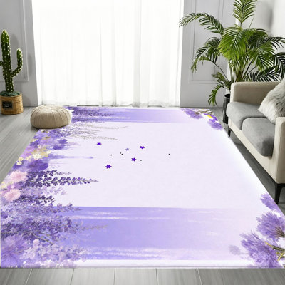 Tapis floral lavande aquarelle mauve, élégant motif de fleurs à texture douce, tapis doux antidérapant durable et lavable à la machine, décoration intérieure élégante pour salon, chambre à coucher, bureau, appartement
