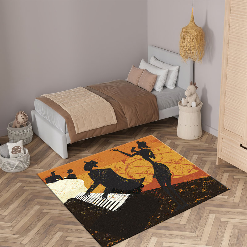 Contemporary Non-Woven Thin Type Printed Rug with Intricate Geometric Pattern for Modern Home Decor, Square 1'