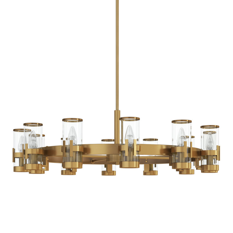 Kameliya 12 - Light Dimmable Wagon Wheel Chandelier, Heritage Brass
