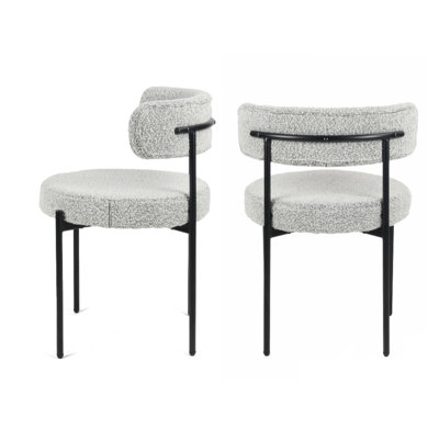 Modern Dining Chairs, Of 2, Black White - Textured Seating For A Unique Experience Round Chairs , 2 Units, Fashionable & Cozy Boucle Upholstery, Stable Base