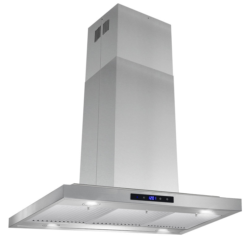 36-Inch Stainless Steel Convertible Island Range Hood with LED Lights