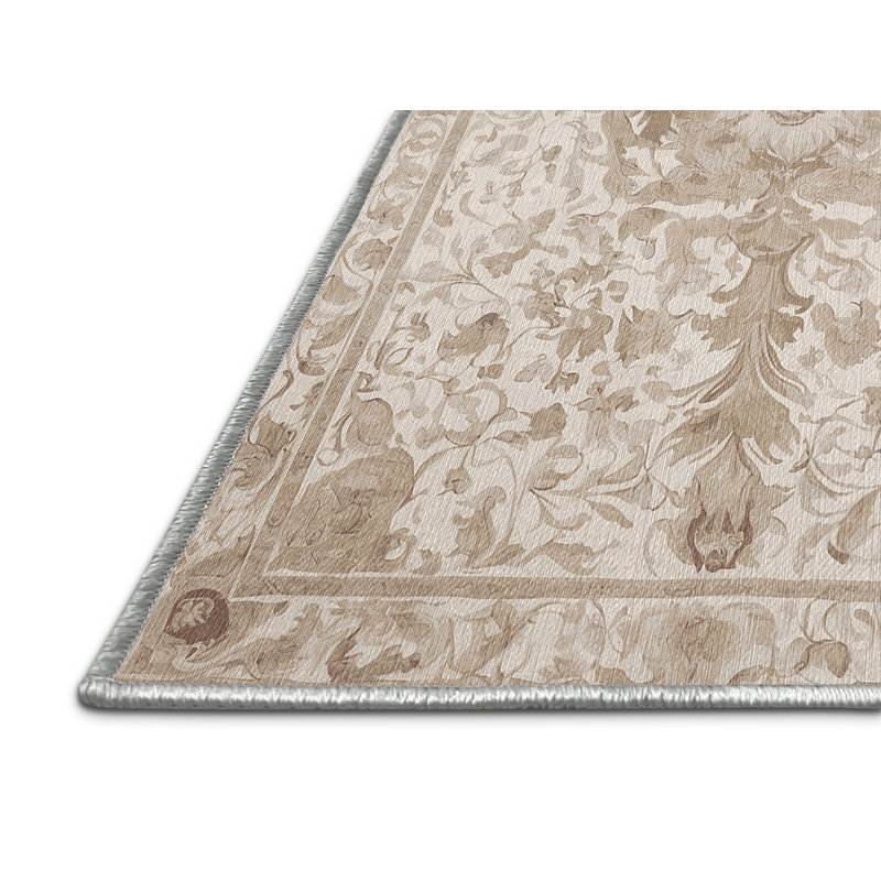 Machine Washable Beige Area Rug, Runner 2' x 4'
