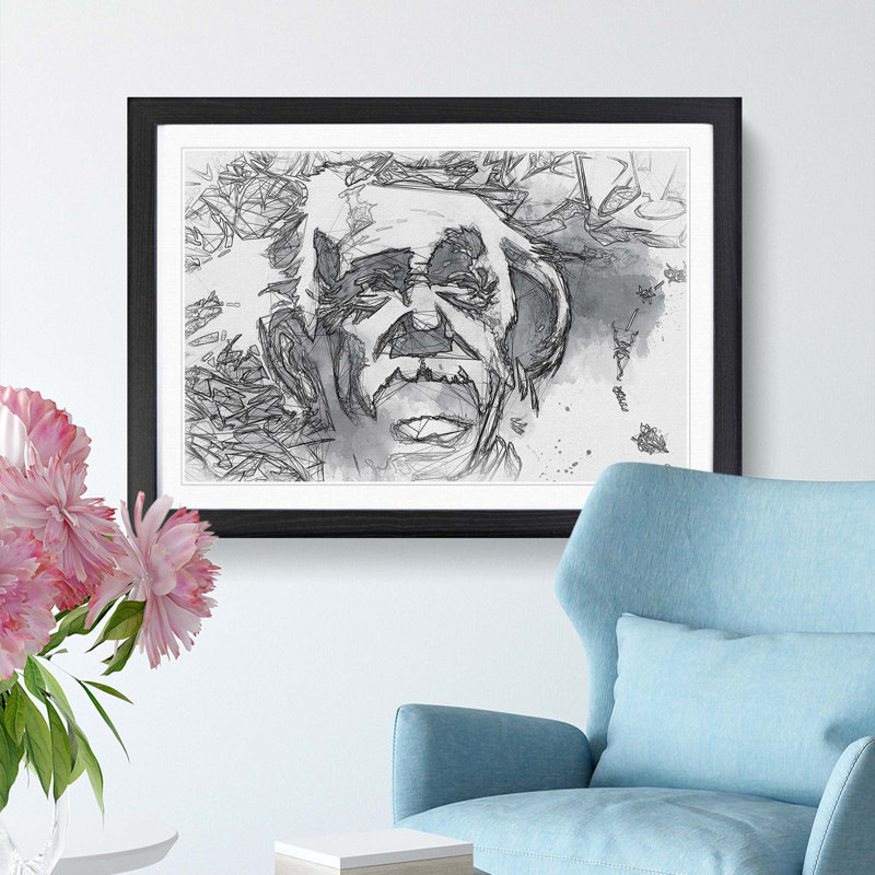 Albert Einstein Graffiti in Abstract - Picture Frame Drawing Print, 36cm H x 48cm W x 2cm D, Black Framed