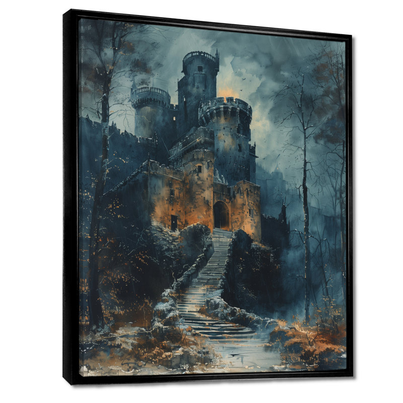«Gothic Winter Castle of Darkness At Night - Castles», art mural, Toile avec cadre flottant noir, H 20 po x l 12 po x P 1 po