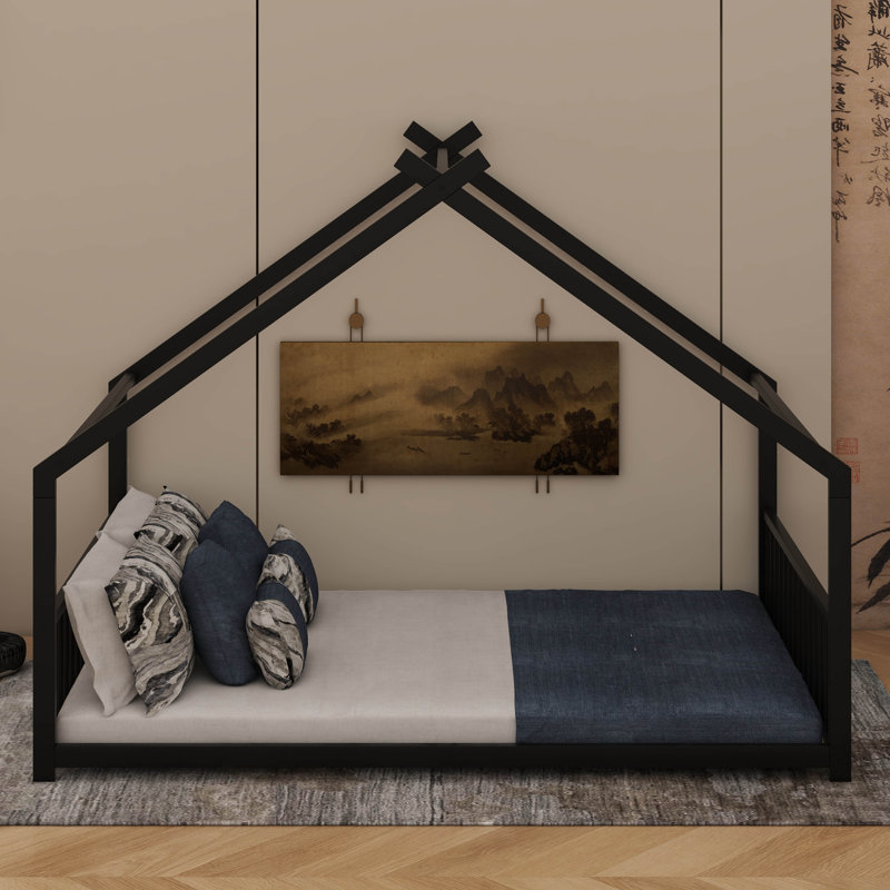Metal House Bed, White, Full
