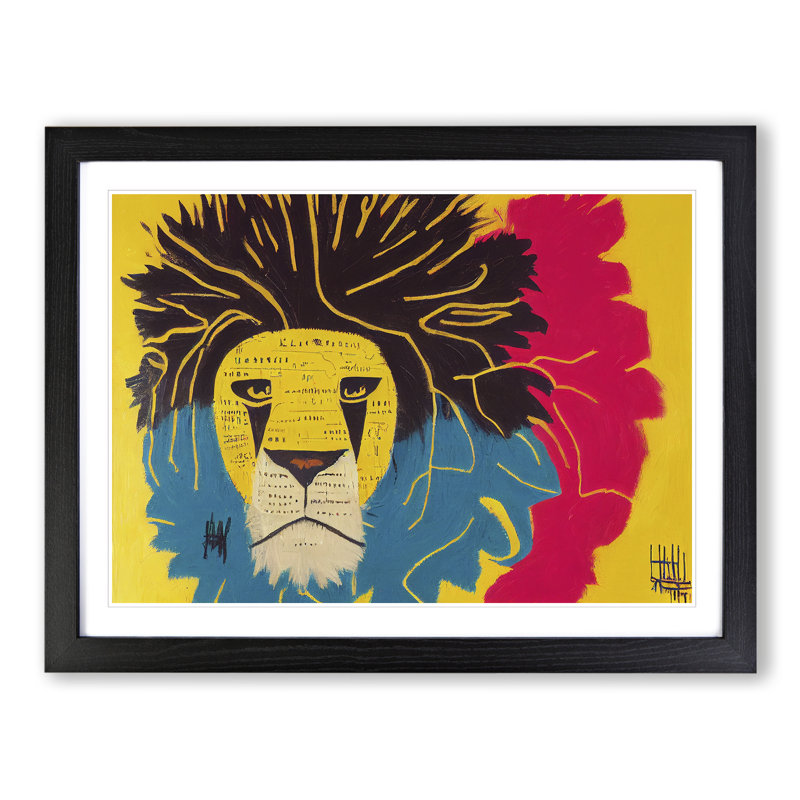 Lion Modern Abstract - Single Picture Frame Print, Black, 46cm H x 64cm W