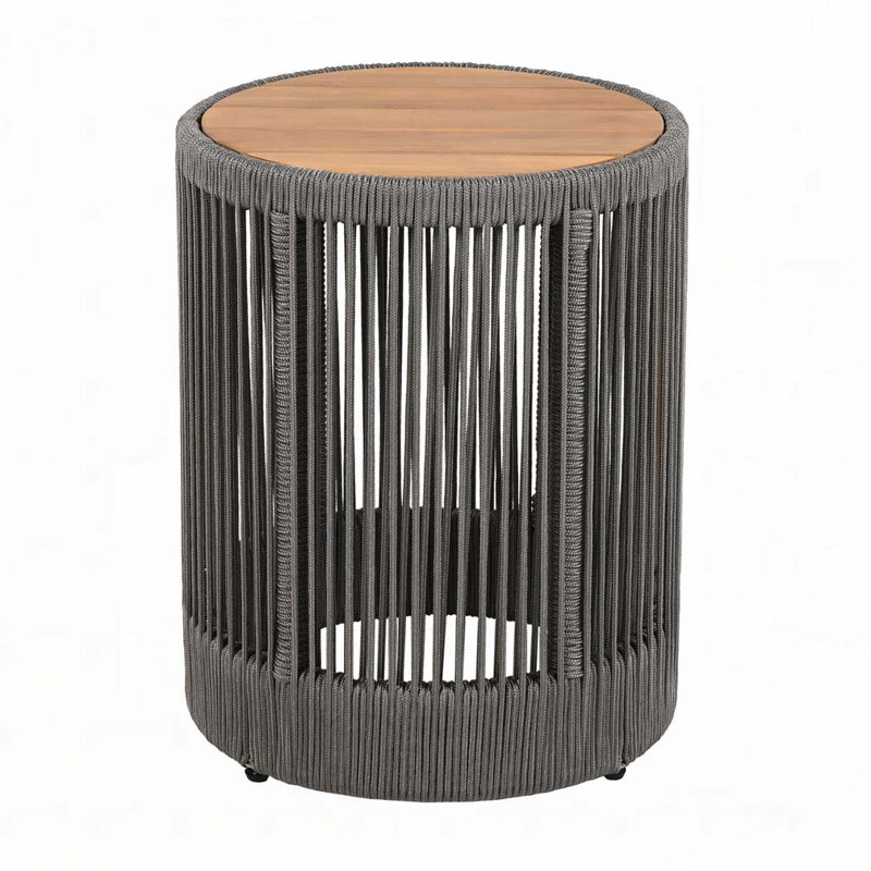 Table d'appoint d'extérieur en corde de rotin et bois d'acacia, Gris