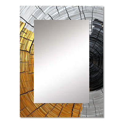 Golden Grey Wood Slide Roots Of Serenity II - Trees Decorative Mirror, Traditional Wall Mirror, Printed Metal Art