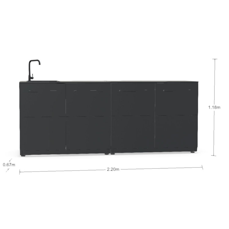 Îlot de cuisine extérieure modulaire Cozze® Elements 86,6 po (2 pièces) avec évier en acier inoxydable et armoire de rangement, comptoir en stratifié haute pression résistant aux intempéries