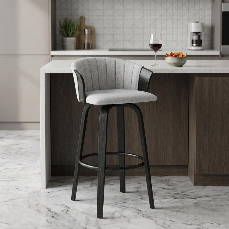 Boeschen Swivel Counter or Bar Height Upholstered Bar Stool with Arms and Footrest in Wood, Counter Stool (26” Seat Height)