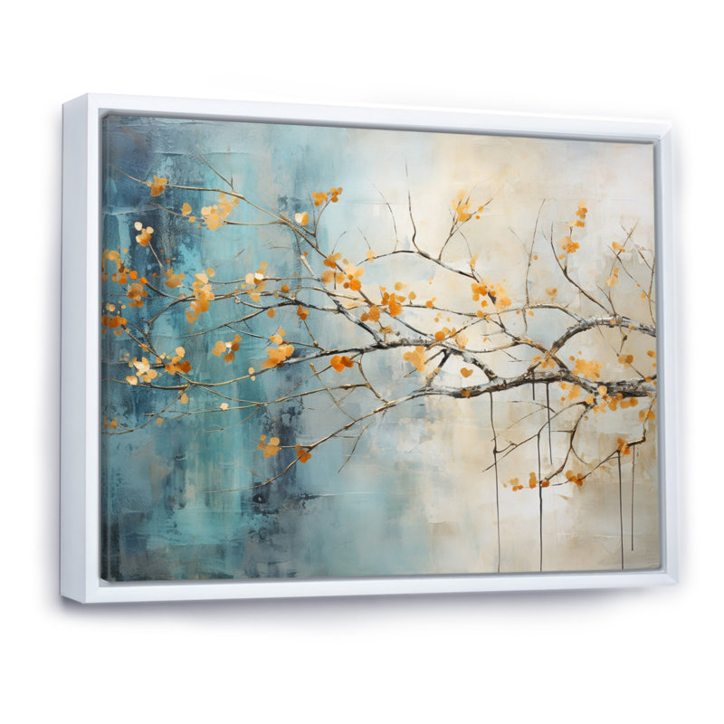 «Orange Teal», impression sur toile, H 24 po x l 32 po x P 1 po, Cadre flottant blanc