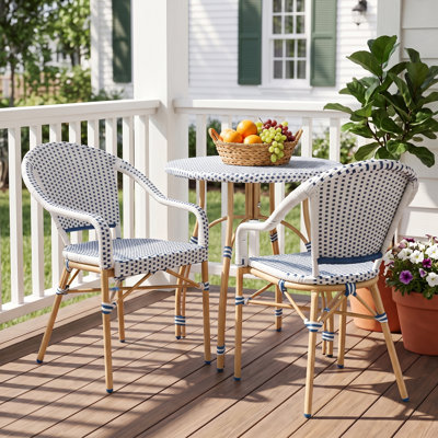 Altesa All Weather Indoor/Outdoor Commercial Patio Dining Sets With Rattan Round Table And Armrest Stacking Chairs