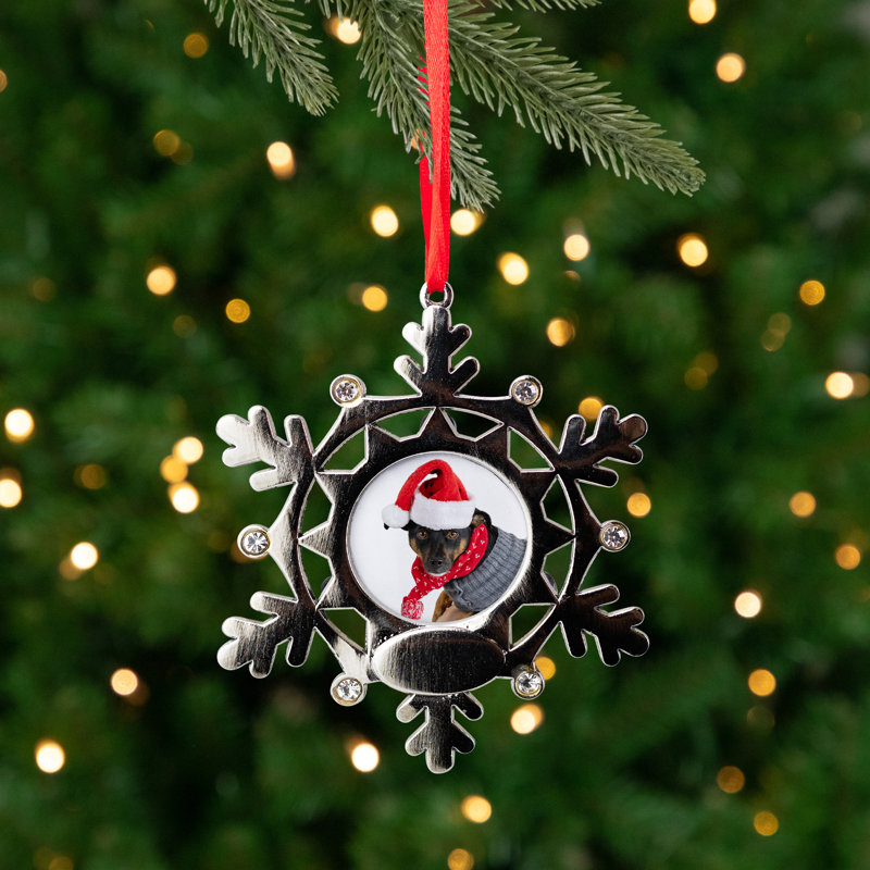 Ornement de Noël avec cadre photo flocon de neige - 3,5 po - Argent