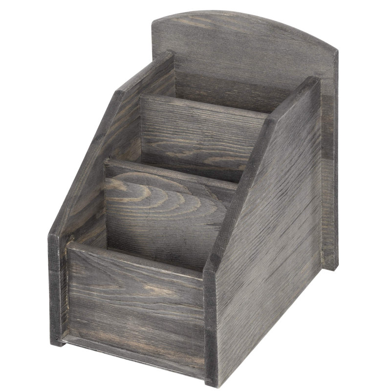 Rustic Dark Grey Wooden Media Caddy With 3 Compartments For Home Organization
