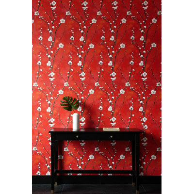 Floral Wallpaper Abstract Red Removable Wall Decor