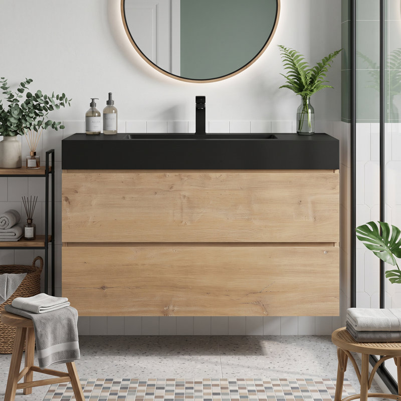 Meuble-lavabo mural simple 36 po avec surface solide 36 po, Chêne