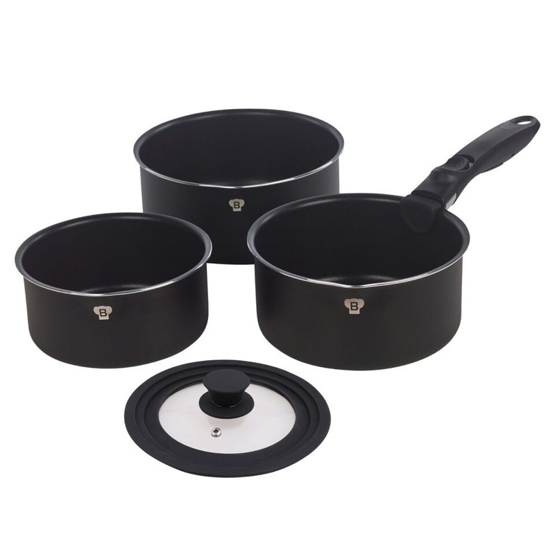 3 - Piece Non-Stick Aluminum Cookware Set, Matt Black