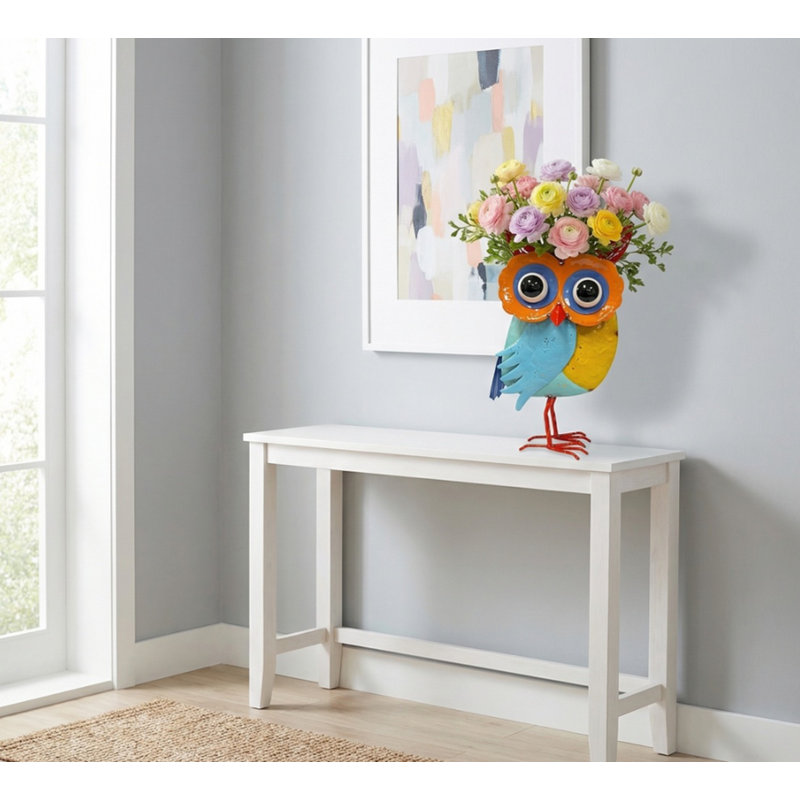 Metal Horned Owl Colorful Garden Planter Flower Pot Yard Art, Red/Orange/Blue/Yellow