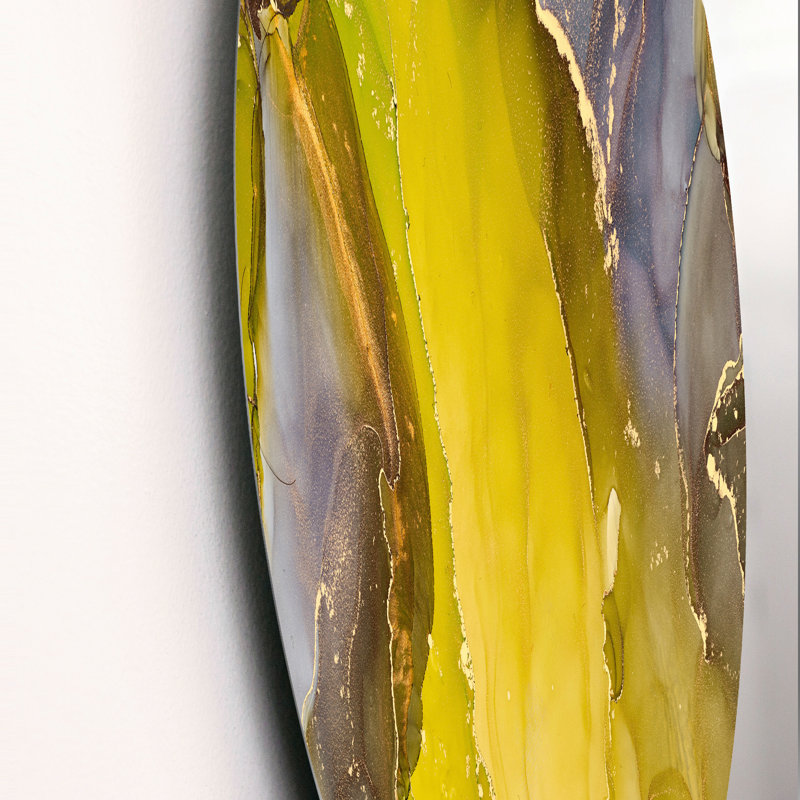 Art abstrait fluide jaune de luxe jaune - cercle moderne en métal, H 23 po x l 23 po x P 1 po