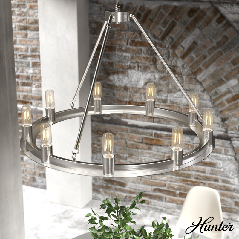 9 - Light Unique Wagon Wheel Chandelier, Silver