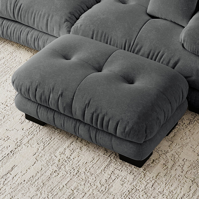 Chenille Fabric Ottoman For Living Room, Gray