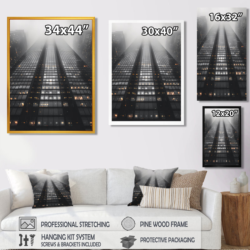 Grey Colossal Structure Skyscrapers II - Skyscrapers Wall Decor, Black Picture Frame, 12" H x 20" W