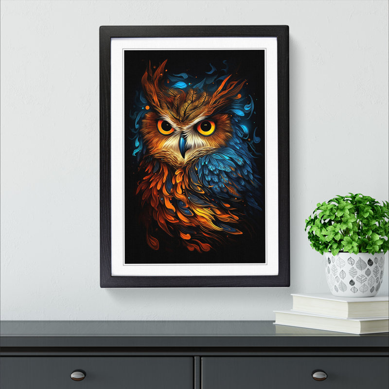 Owl Digital - Single Picture Frame Print on Wood, Black , 34cm H x 25cm W x 2cm D