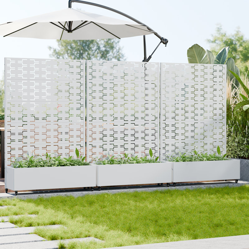 Lit de jardin surélevé en métal avec treillis et panneau de jardin H 72 po x l 47 po x P 16 po, Blanc, 72" H x 47" W x 16" D