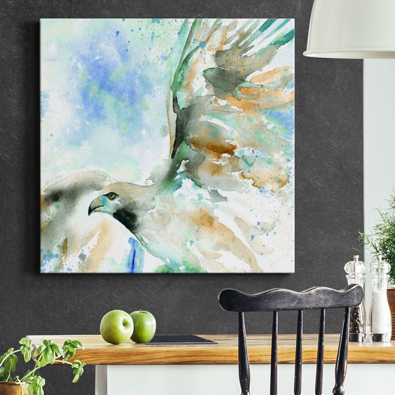Hawk sur bleu - peinture sur toile tendue, H 32 po x l 32 po x P 1 po