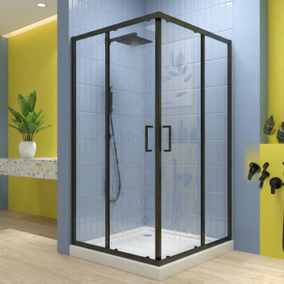 Sliding Shower Door With 1/4-Inch Tempered Clear Glass And A Matte Black Frame New Angle Rotating Shower Enclosure