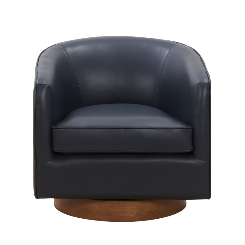 Chaise pivotante en cuir fleur, Bleu marine foncé