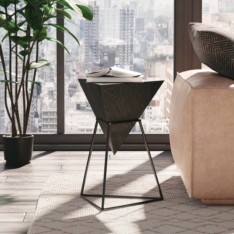 Modern Geometric End Table, Black