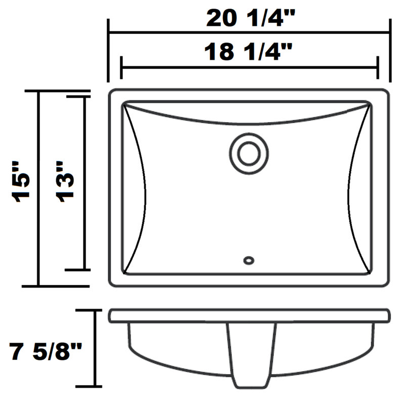 Allora USA 15.25'' White Porcelain Rectangular Bathroom Sink with Overflow