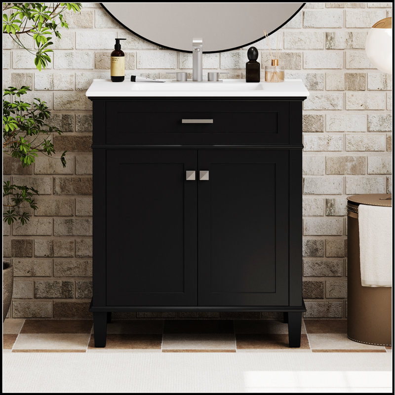 Meuble-lavabo de 30 pouces avec lavabo en céramique, porte à fermeture en douceur et tablettes réglables pour les petits espaces
