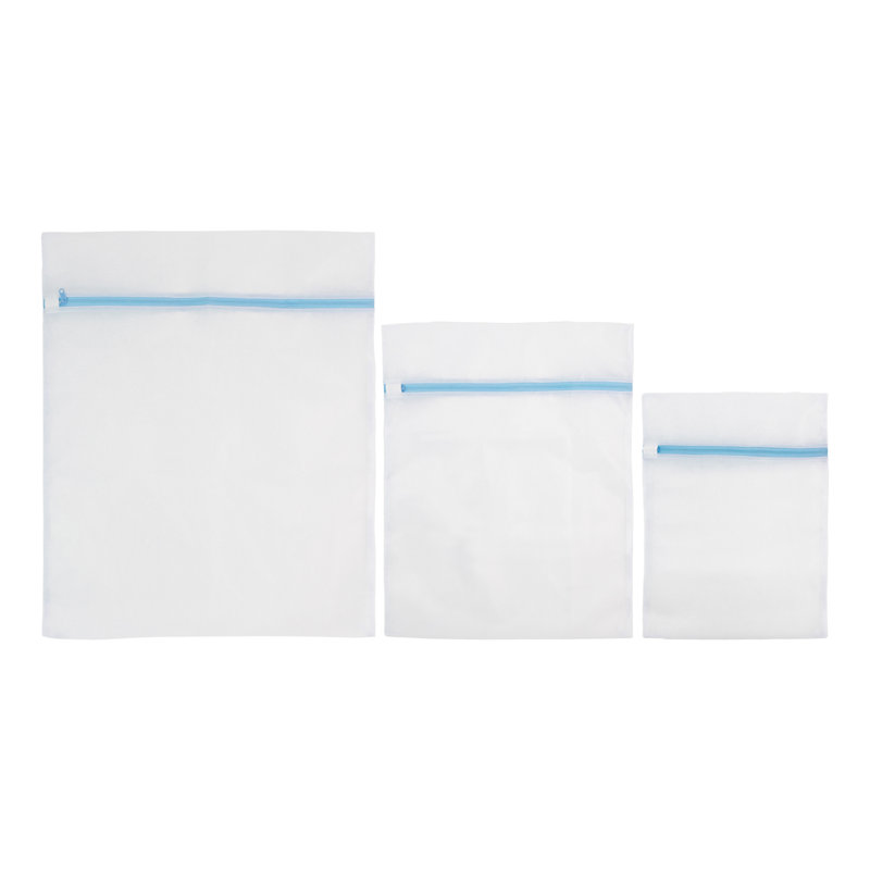 Set of Three Mesh Laundry Wash Bag Small, medium and Large - White