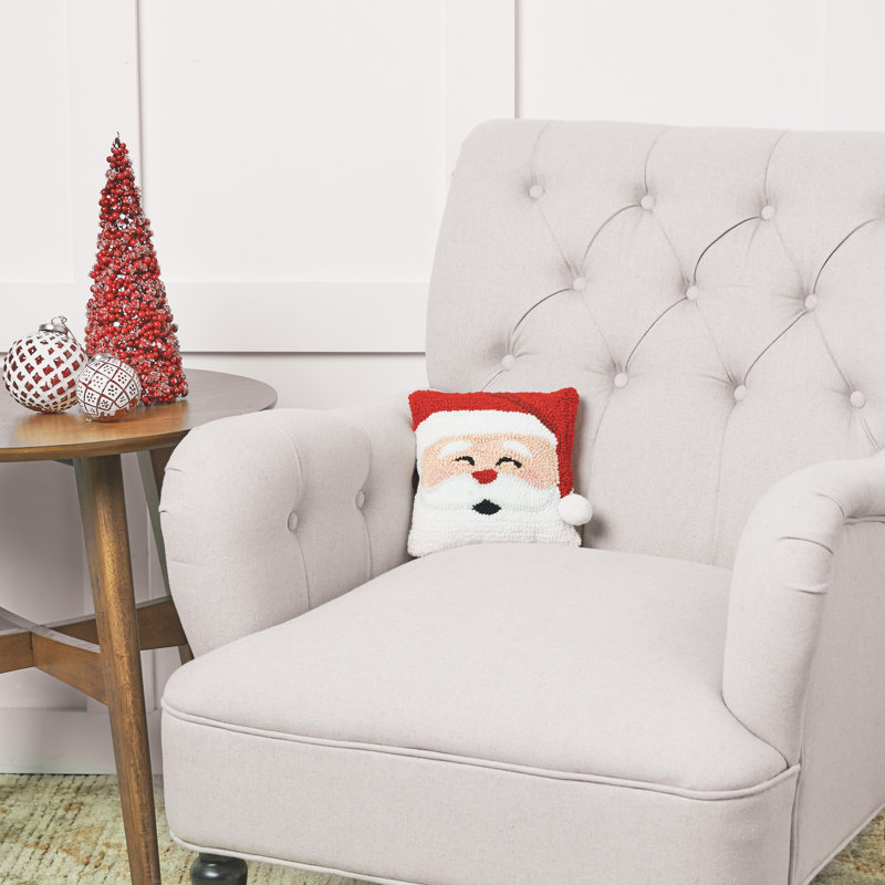 Hooked Petite Size Christmas Holiday Petite Size Accent Throw Pillow, Happy Santa