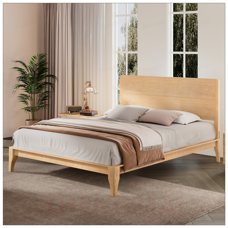 Lit plateforme en bois de bambou de taille moyenne Mid-Century de 12 po avec support en lattes de bois, aucun sommier requis, assemblage facile