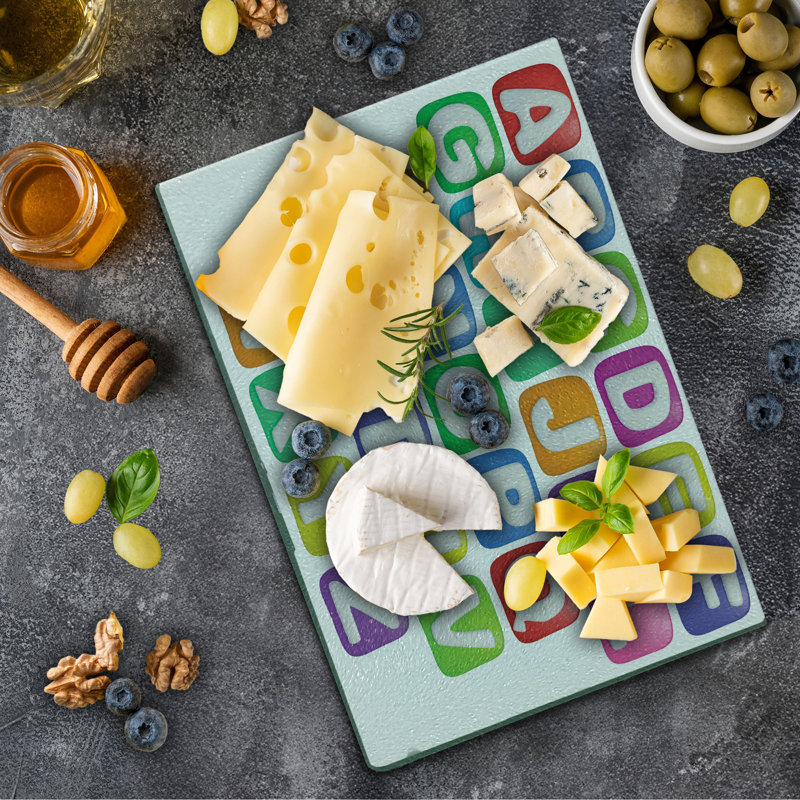 Ambesonne Letter Tempered Glass Cutting Board Colourful Alphabet Set Multicolor