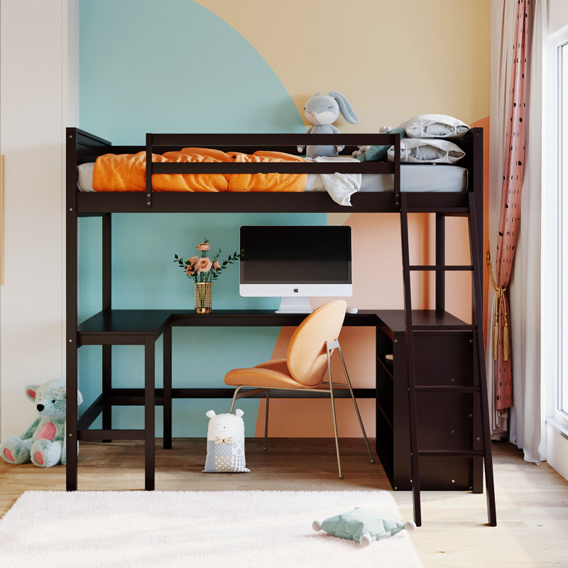 Lit mezzanine avec bureau Keiwan, Brun clair