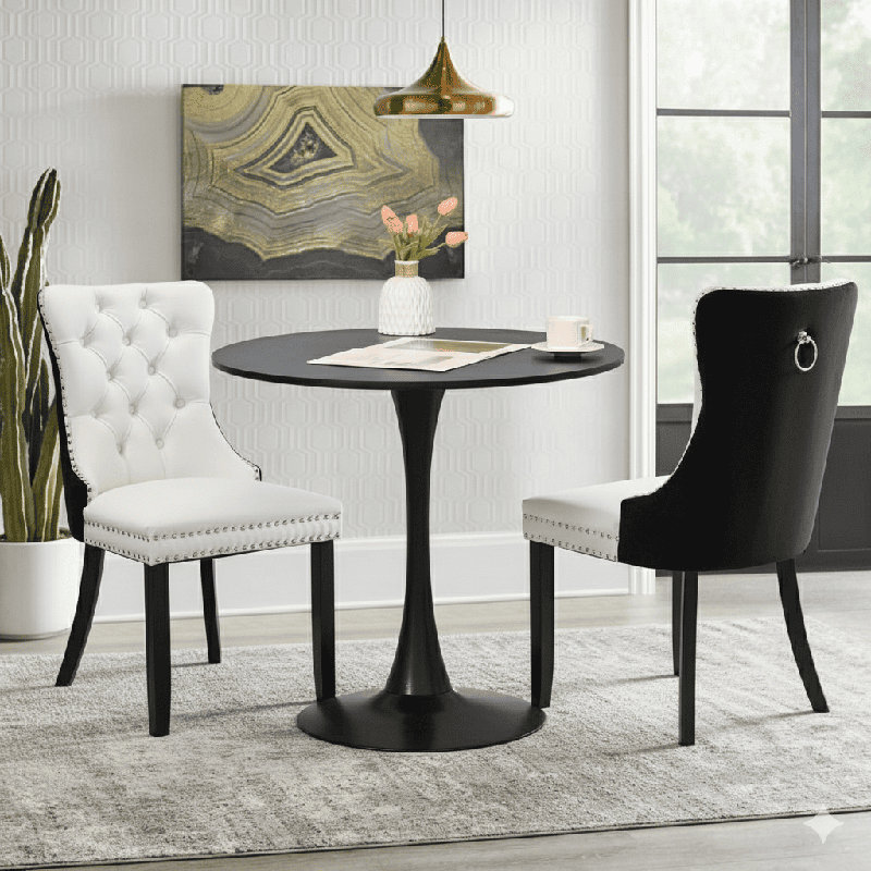 Round Dining Table Sets with 2 chairs, Black, White/Black
