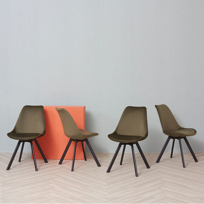 4 Rivas Velvet Upholstered Dining Chairs, Green, 1