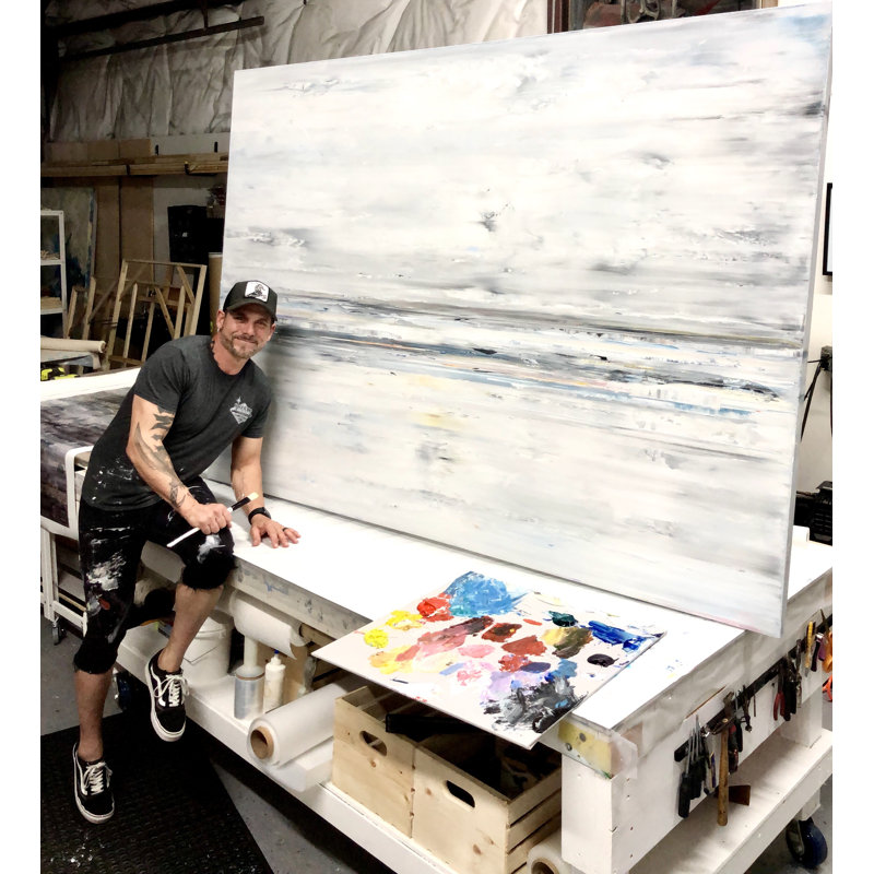 White and Gray Abstract Artist Enhanced Canvas Print, 20" x 20"
