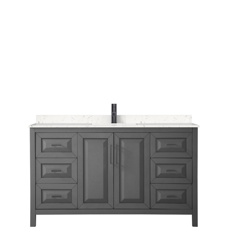 Daria 60'' W Single Vanity, Carrara Cultured Marble, Dark Gray, Matte Black