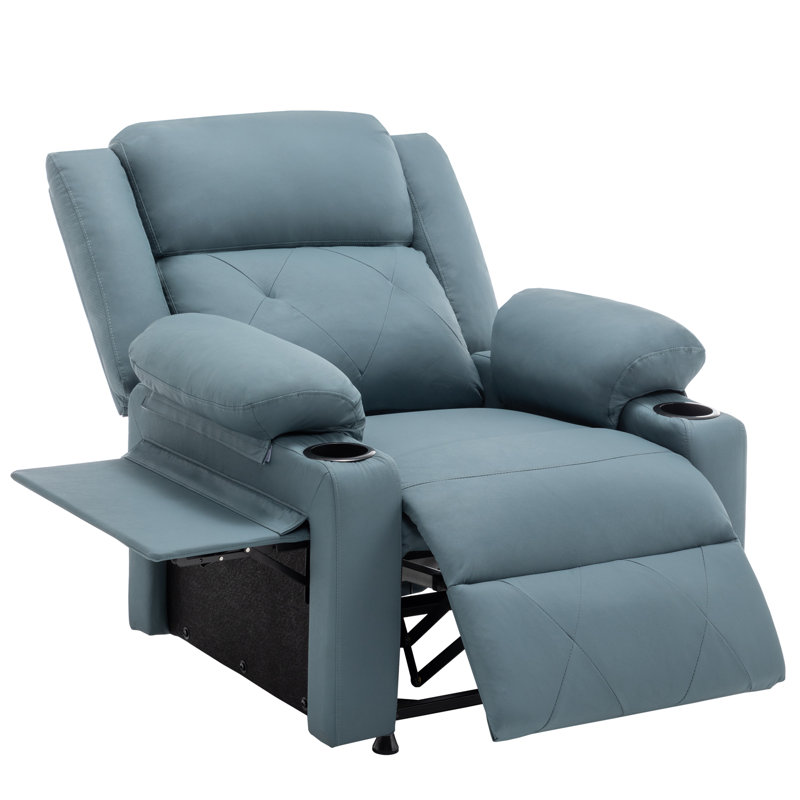 33.5" Wide Modern Anti-Scratch Upholstered Single Motor Power Standard Chair - Heated Vibration Recliner With Tray Table & Dual Cup Holders