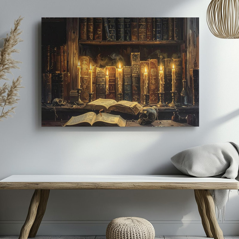 Art mural sur toile, bibliothèque occulte gothique, Halloween, sorcière, prêt à accrocher, galerie, décoration intérieure, conception moderne, qualité supérieure