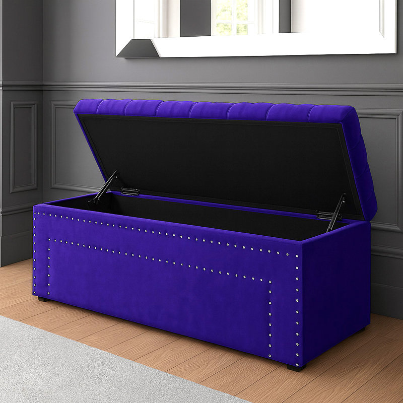 Duke Ottoman Storage Box - Chesterfield Upholstered Blanket Box - Plush Velvet Ottoman Bench with Storage, H43 x W120 x D40cm