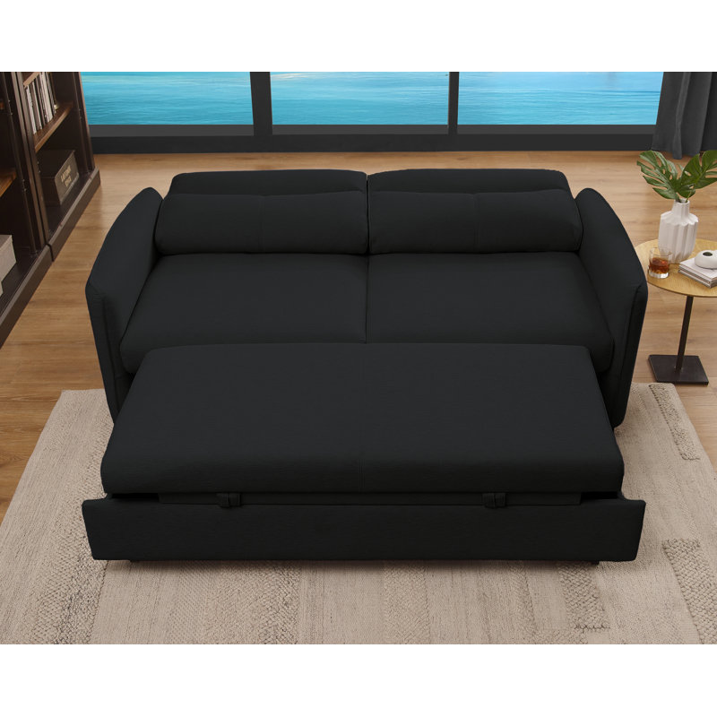 Canapé-lit ferme avec accoudoirs convertibles 3 en 1, Tissu noir, H 37,5 po x l 74,5 po x P 37,5 po