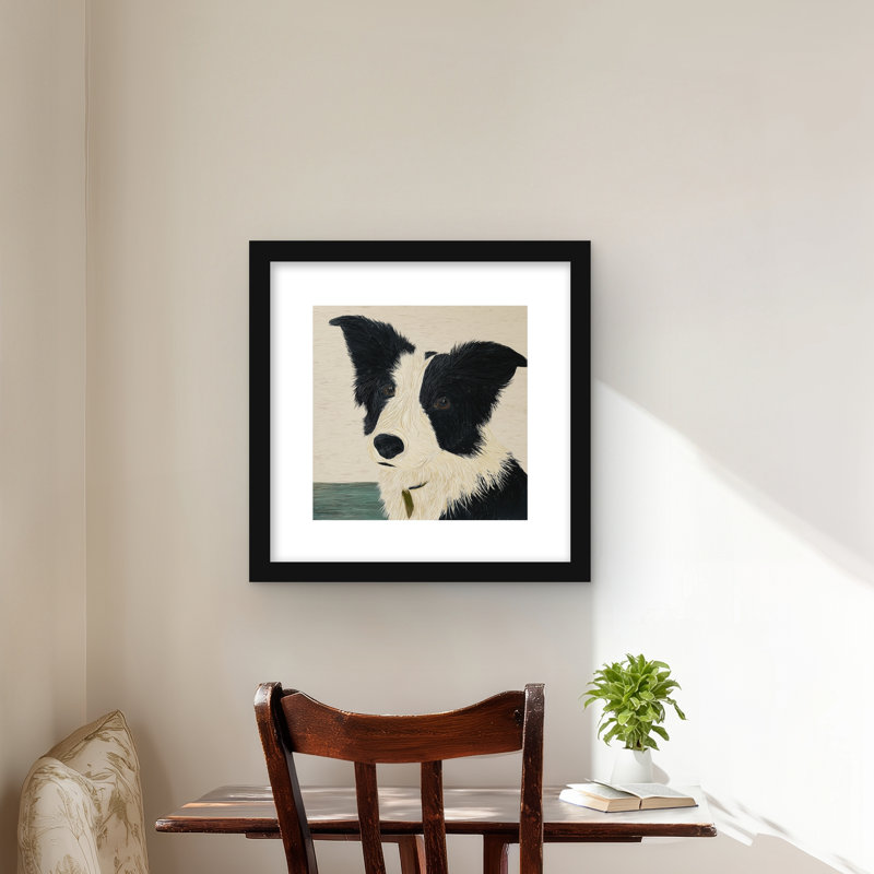 «Dog Stare» - reproduction encadrée verte avec passe-partout pour la décoration intérieure, H 16 po x l 16 po