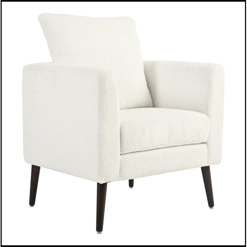 Comfortable Mid Century Lounge Chair with Plush Pillow for Various Rooms, White